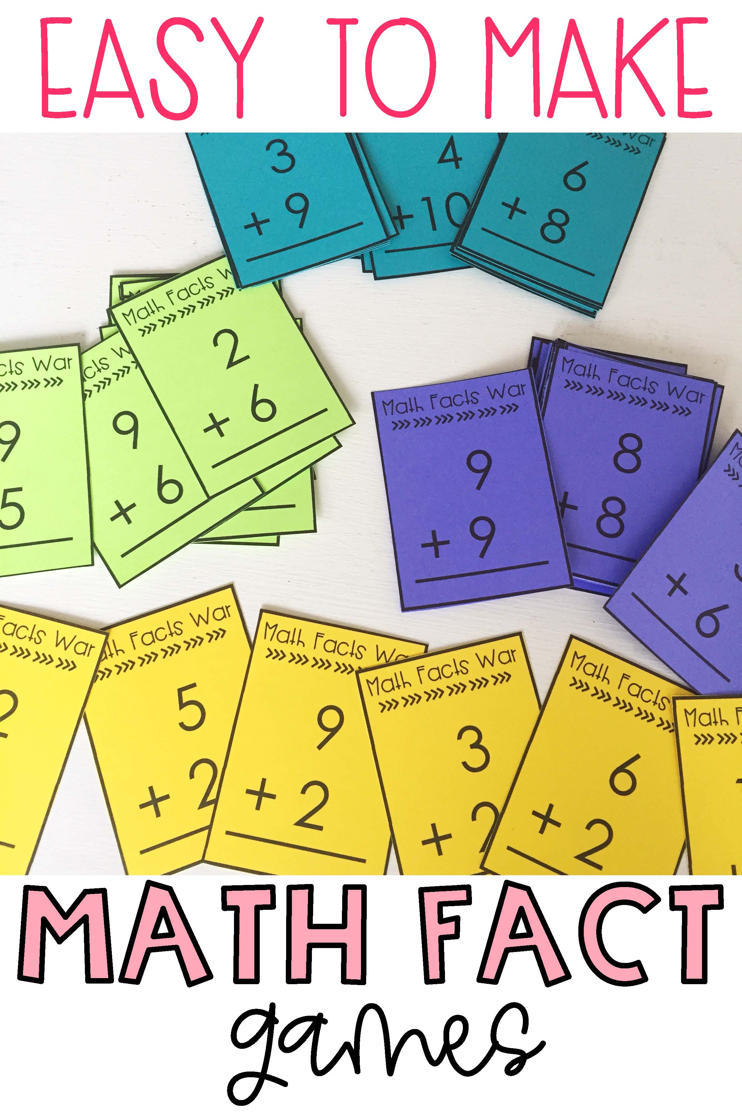 Three Easy To Make Math Facts Games - Teaching With Kaylee B