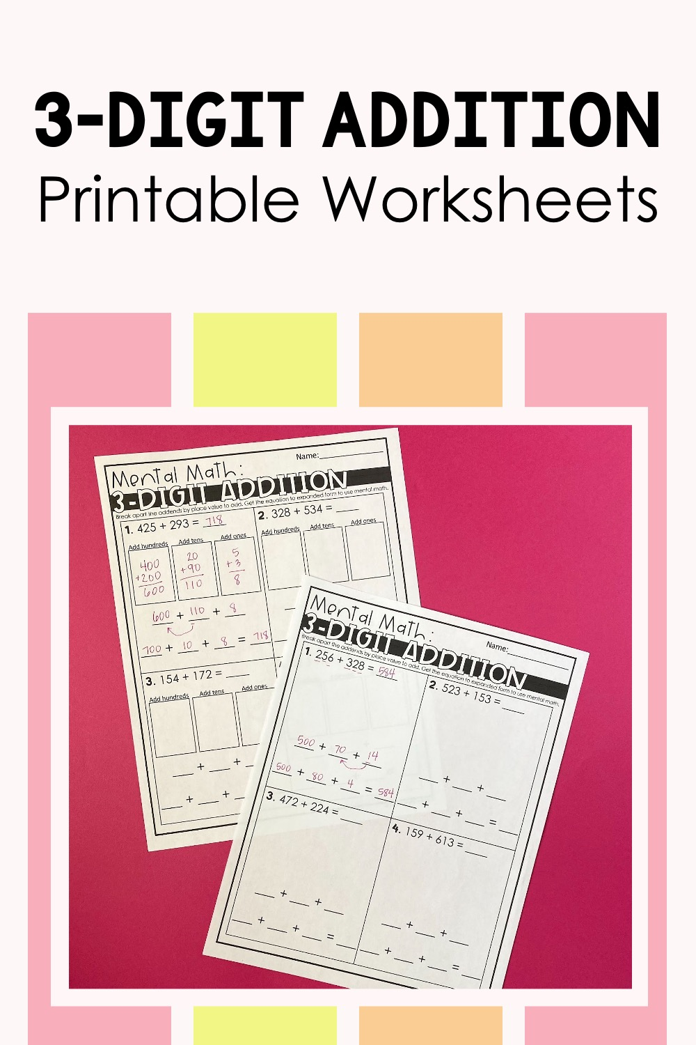 3 digit addition printable worksheets
