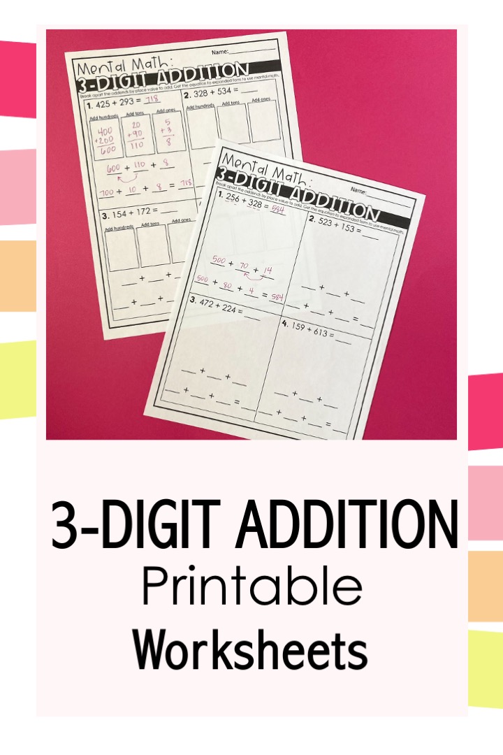 3-digit addition printable worksheets