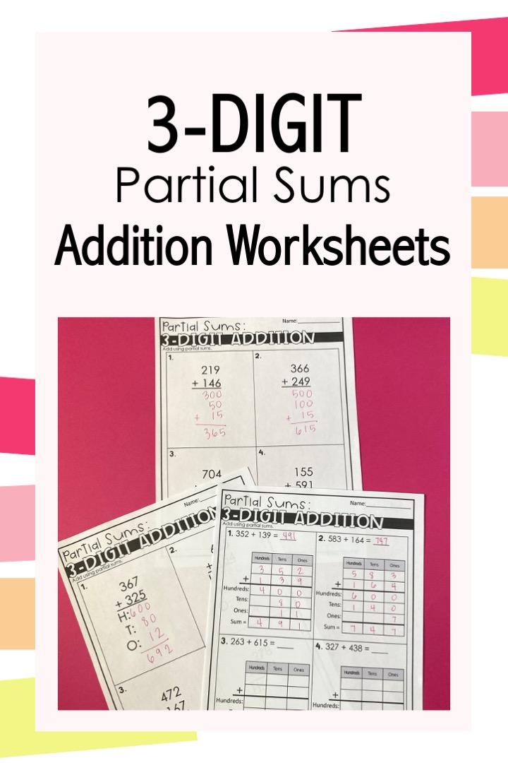 3-digit partial sums addition worksheet