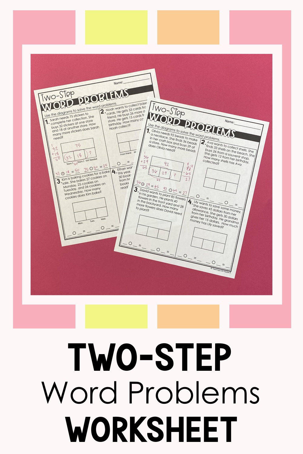 two step word problems worksheet